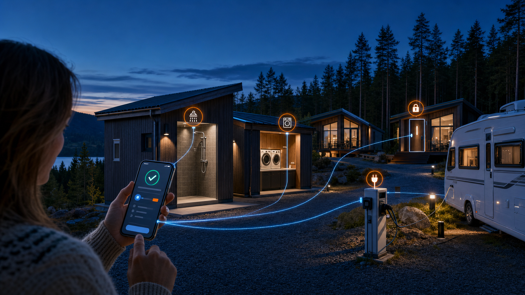 Connected campsite with digitally controlled guest services