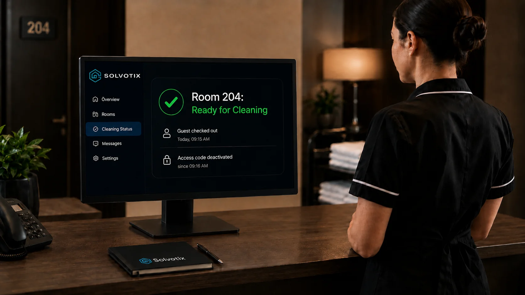 The staff is notified immediately, and the room is marked as ready for cleaning. Housekeeping can start earlier, allowing the room to be prepared sooner for the next guest.